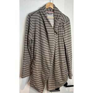 The North Face Womens XL Striped Wrap Cardigan Grey Black Toggle Shawl Collar